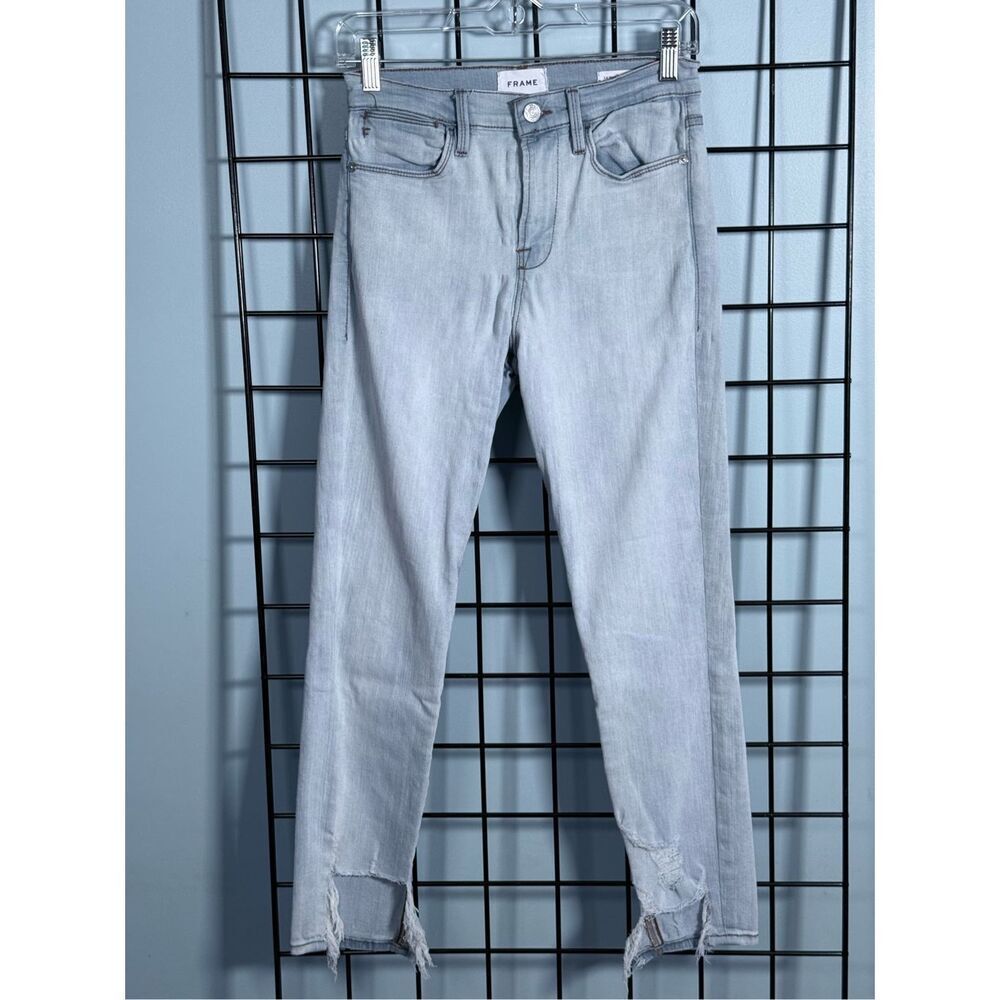 Frame Denim Le High Skinny Crop Jeans Womens 28‎ Blue Distressed Raw Hem
